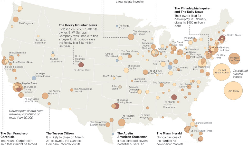 Landkarte der U.S. Presseverluste